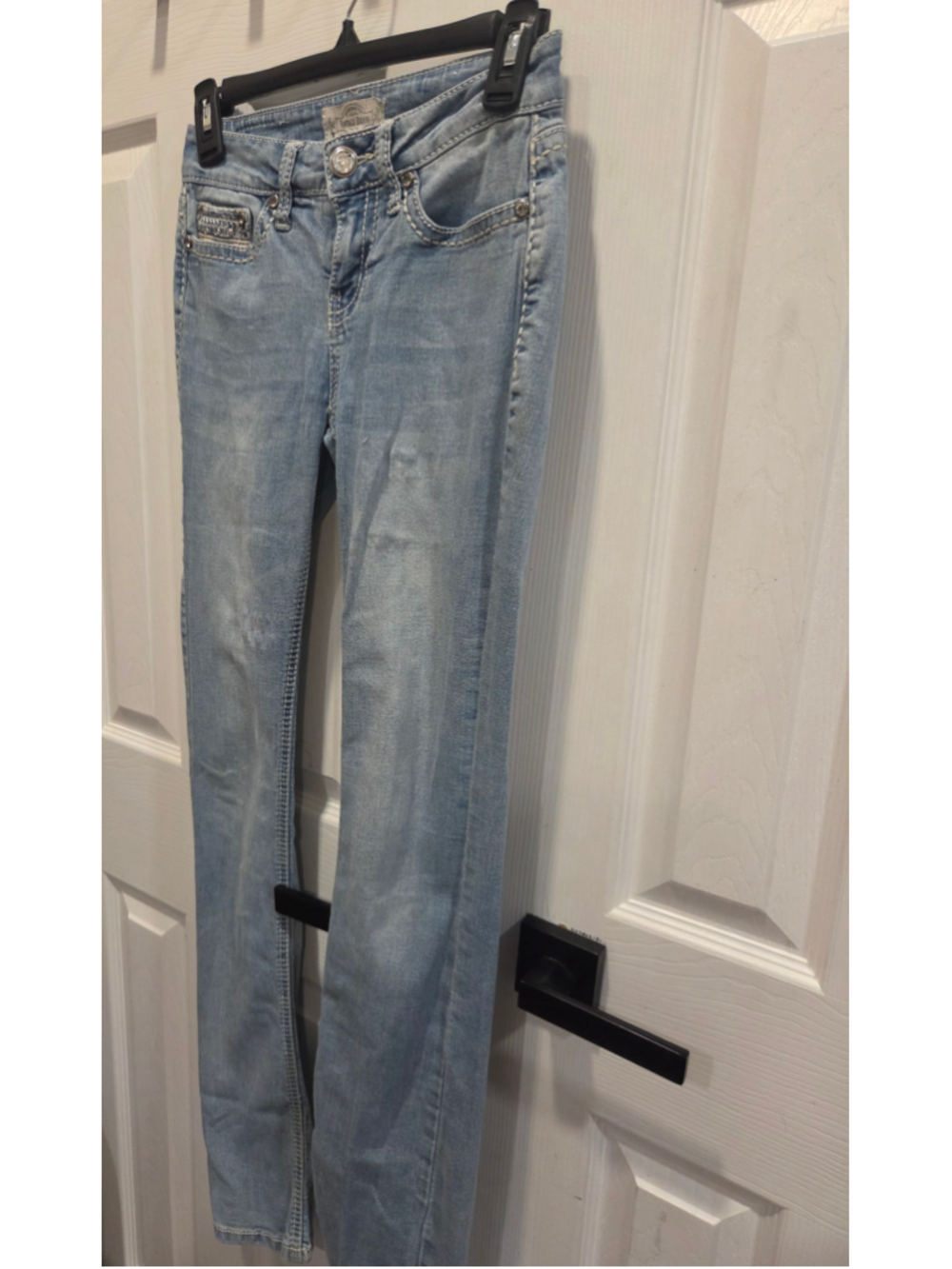 Women's Vintage Brass Skinny Jeans Size 24 Light Blue Cross Embroidery